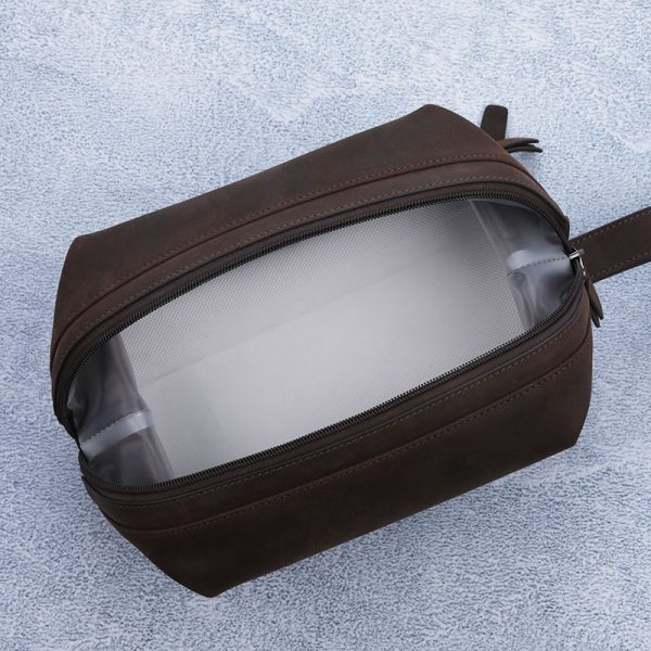 Top Shot of Pure Shave leather wash bag